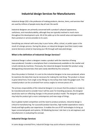 Industrial design Services for Manufacturers