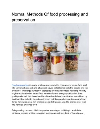 Normal Methods Of food processing and preservation