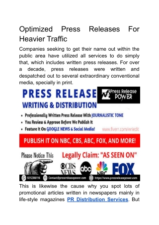 Optimized Press Releases For Heavier Traffic