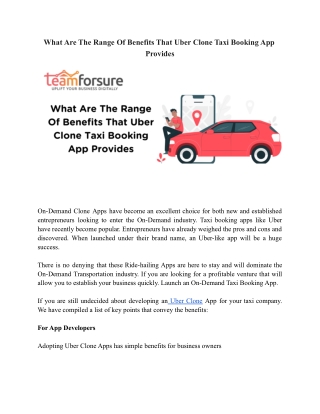 Range Of Benefits That Uber Clone Taxi Booking App Provides - TeamForSure
