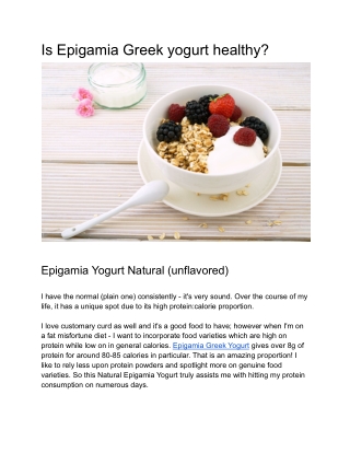 Is Epigamia Greek yogurt healthy