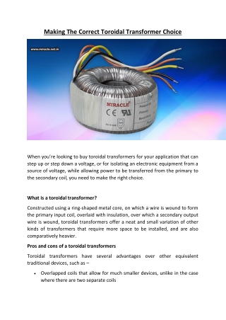 Making The Correct Toroidal Transformer Choice