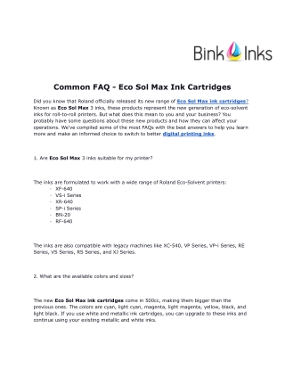 Eco Sol Max Ink Cartridges FAQ - Binkink
