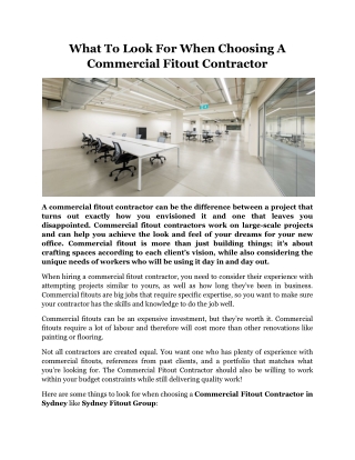 What To Look For When Choosing A Commercial Fitout Contractor