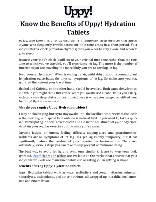 Know the Benefits of Uppy! Hydration Tablets