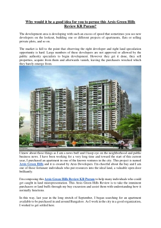 Why would it be a good idea for you to peruse this Arsis Green Hills Review KR Puram