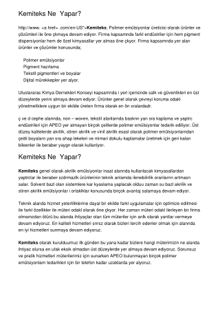 Kemiteks Ne İş Yapar?