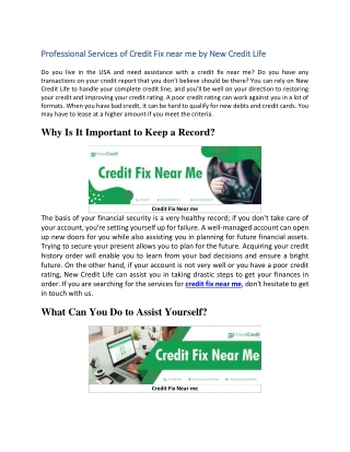 Professional Services of Credit Fix near me by New Credit Life