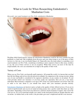 What to Look for When Researching Endodontist’s Manhattan Costs