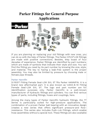 Parker Fittings for General Purpose Applications