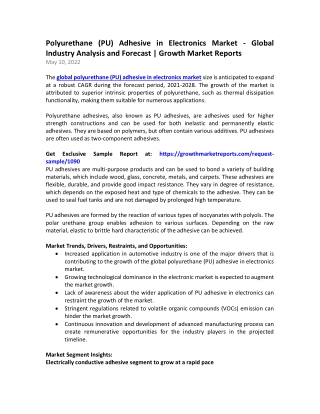 Polyurethane (PU) Adhesive in Electronics Market