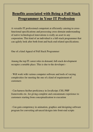 Benefits associated with Being a Full Stack Programmer in Your IT Profession