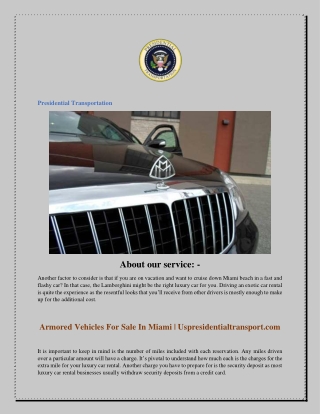 Armored Vehicles For Sale In Miami  Uspresidentialtransport