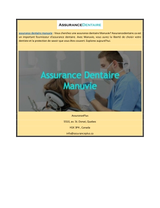 Assurance dentaire Manuvie | Assurancedentaire.ca