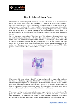 Tips To Solve a Mirror Cube | Cubelelo