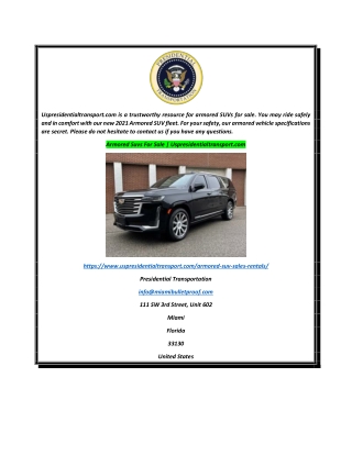 Armored Suvs For Sale  Uspresidentialtransport.com