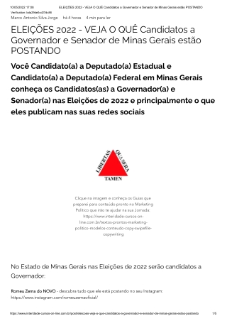 ELEIÇÕES 2022 - VEJA O QUÊ Candidatos a Governador e Senador de Minas Gerais estão POSTANDO