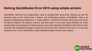 How to Resolve QuickBooks Error 6210 Using Simple Actions