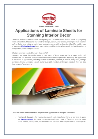 Applications of Laminate Sheets for Stunning Interior Decor