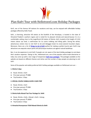 Plan Kufri Tour with Hellotravel.com Holiday Packages.docx