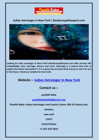 Indian Astrologer in New York  Bestlovespellsexpert.com