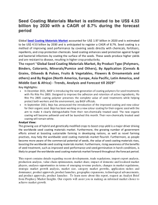 Seed Coating Materials Market is estimated to be US