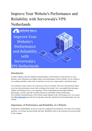 Improve Your Website's Performance and Reliability with Serverwala's VPS Netherlands