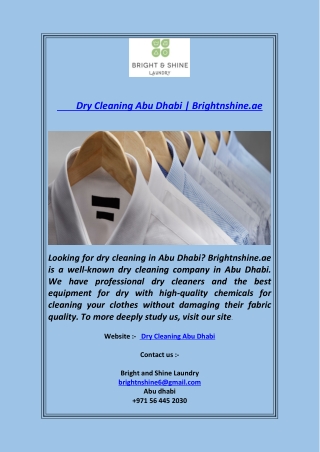 Dry Cleaning Abu Dhabi  Brightnshine.ae