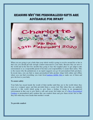 Reasons why the personalized gifts are advisable for infant
