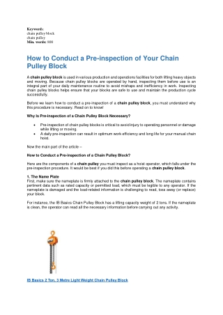 How to Conduct a Pre-inspection of Your Chain Pulley Block