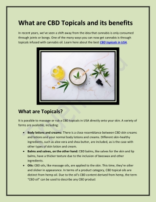What are CBD Topicals & Its Benefits
