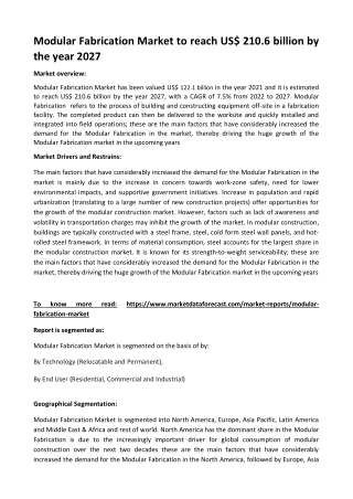 Modular Fabrication Market