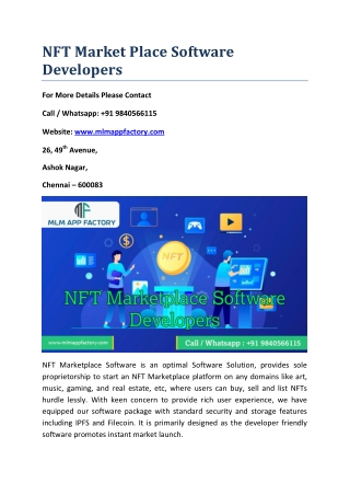NFT Market Place software developers
