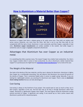 How is Aluminium a Material Better than Copper?