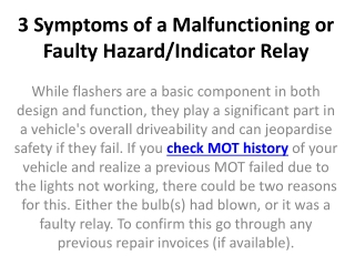 3 Symptoms of a Malfunctioning or Faulty Hazard/Indicator Relay