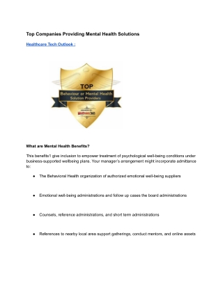 Top Companies Providing Mental Health Solutions