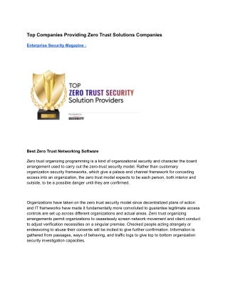 Top Companies Providing Zero Trust Solutions Companies