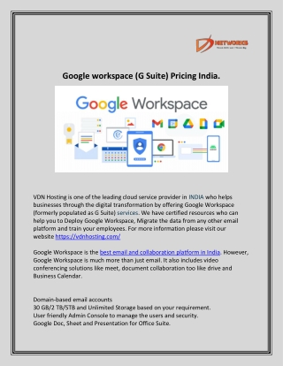 Google workspace (G Suite) Pricing India.