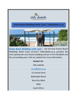 Dream Beach Weddings North Coast | Villaisabella.co.za