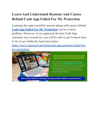Learn And Understand Reasons And Causes Behind Cash App Failed For My Protection