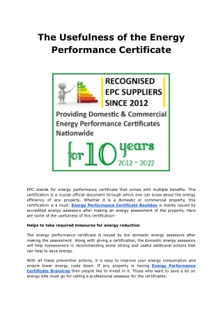The Usefulness of the Energy Performance Certificate