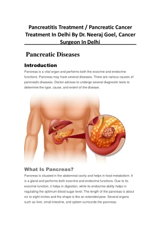 Pancreatitis Treatment , Pancreatic Cancer Treatment In Delhi By Dr. Neeraj Goel