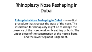 Rhinoplasty Nose Reshaping in Dubai