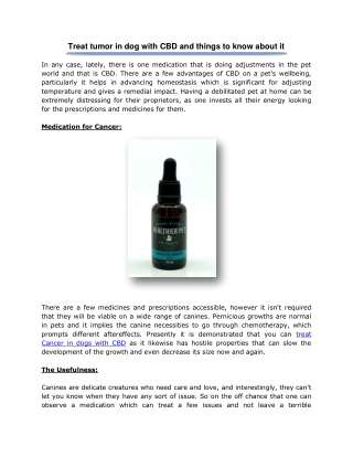 Treat tumor in dog with CBD and things to know about it