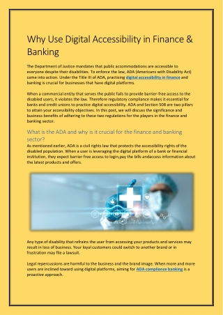 Why Use Digital Accessibility in Finance & Banking?