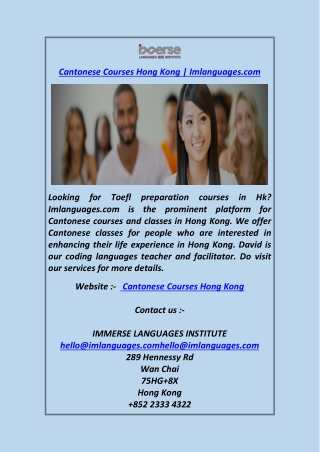 Cantonese Courses Hong Kong  Imlanguages.com