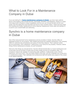 What to Look For in a Maintenance Company in Dubai