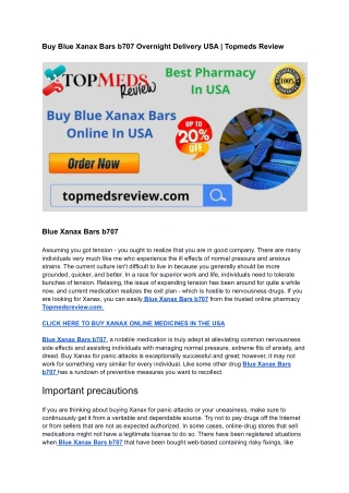 Buy Blue Xanax Bars b707 Overnight Delivery USA _ Topmeds Review