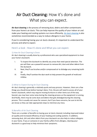 Air Duct Cleaning : How it's done and What you can expect.