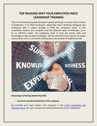 TOP REASONS WHY YOUR EMPLOYEES NEED LEADERSHIP TRAINING